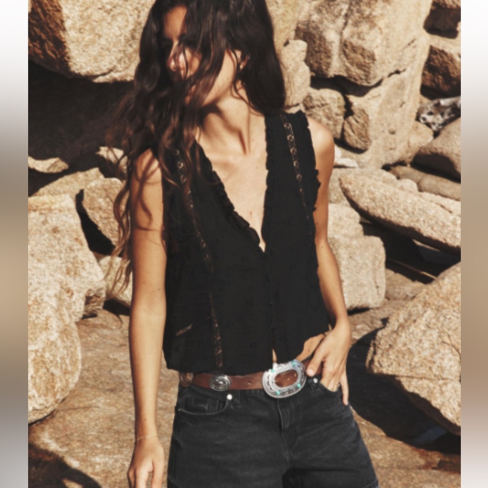 Zara black Ruffle Button Up Top